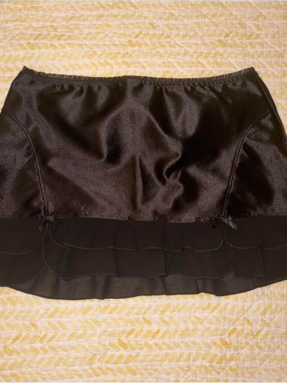 Urban Outfitters Black Satin Mini Skirt with Ruffle Trim